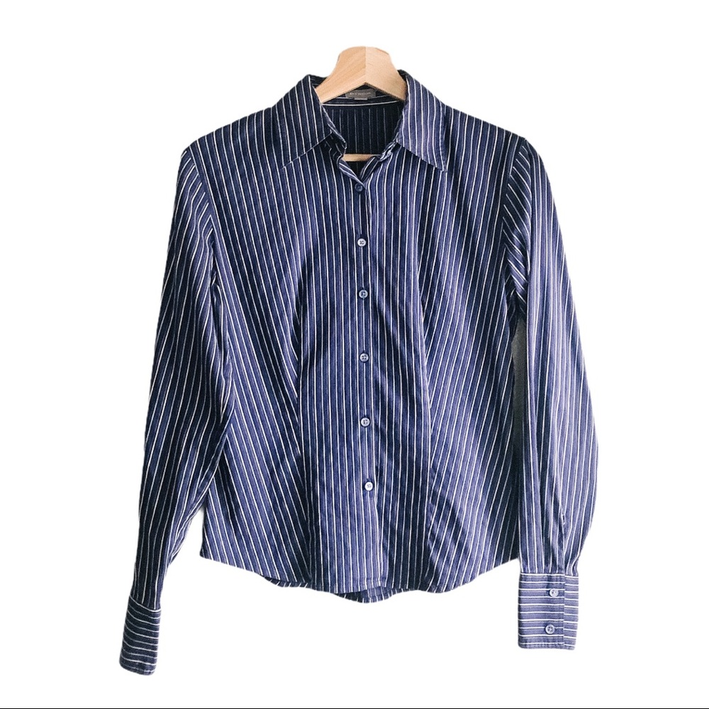 Ann Taylor | Blue & White Striped Button-down Top